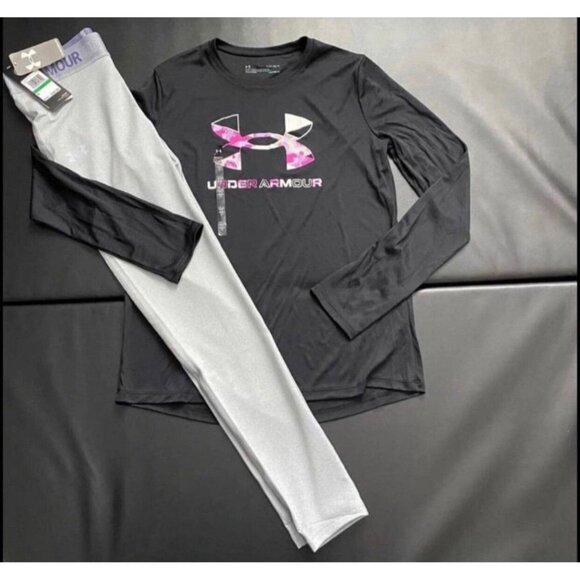 NWT Under Armour Leggings & Long Sleeve Tee Set Girls Youth Size Medium - Picture 1 of 4